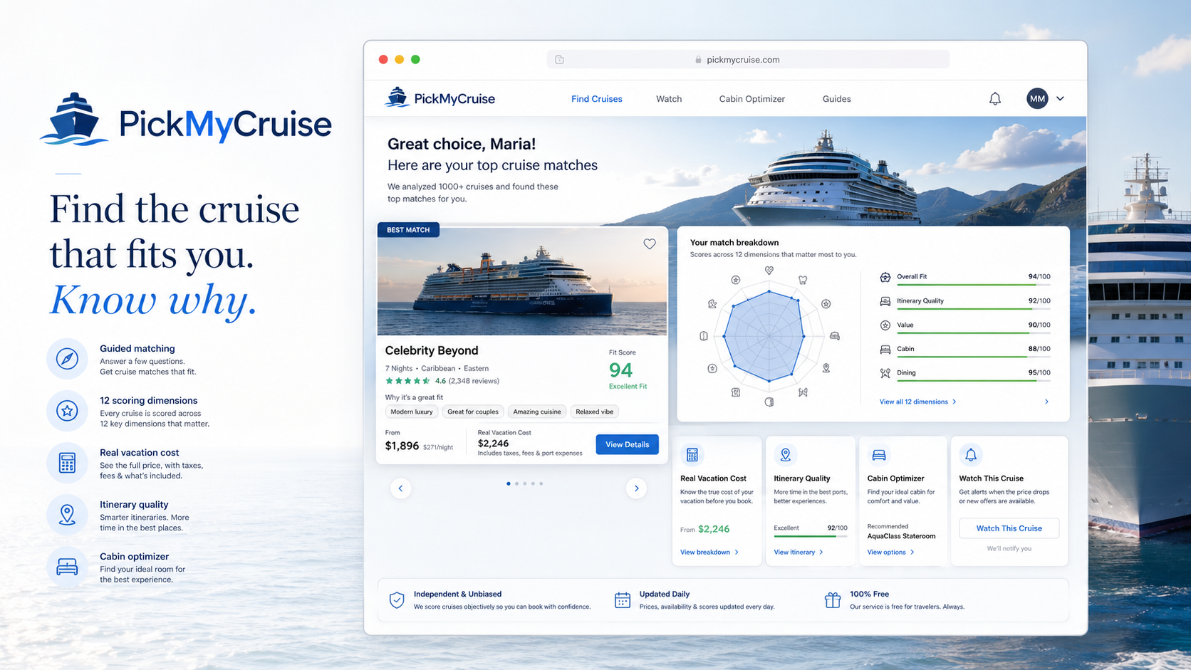 PickMyCruise live product screenshot